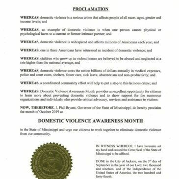 Governor declares October as Domestic Violence Awareness Month