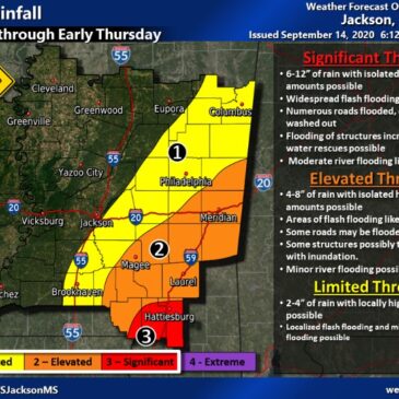 Weather Outlook for Tuesday, September 15th:  Be prepared for heavy rain, floods, high winds